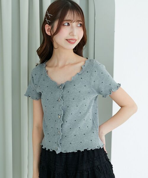 MAJESTIC LEGON（マジェスティックレゴン）の「ドットパターンリブカーディガン（カーディガン/ボレロ・レディース・ブラック系その他/グレー系その他/ホワイト系その他・MEDIUM）」の3枚目の写真