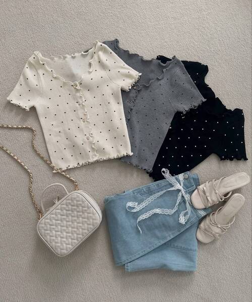 MAJESTIC LEGON（マジェスティックレゴン）の「ドットパターンリブカーディガン（カーディガン/ボレロ・レディース・ブラック系その他/グレー系その他/ホワイト系その他・MEDIUM）」の4枚目の写真