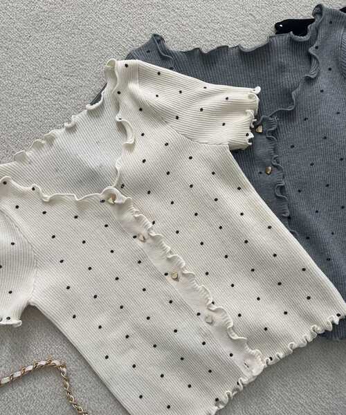 MAJESTIC LEGON（マジェスティックレゴン）の「ドットパターンリブカーディガン（カーディガン/ボレロ・レディース・ブラック系その他/グレー系その他/ホワイト系その他・MEDIUM）」の5枚目の写真