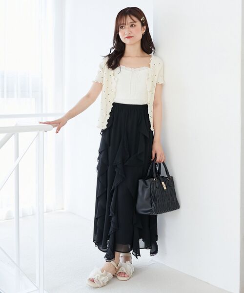 MAJESTIC LEGON（マジェスティックレゴン）の「ドットパターンリブカーディガン（カーディガン/ボレロ・レディース・ブラック系その他/グレー系その他/ホワイト系その他・MEDIUM）」の6枚目の写真