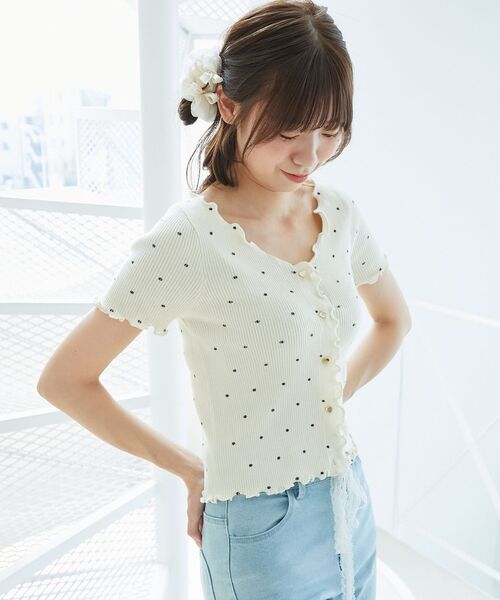 MAJESTIC LEGON（マジェスティックレゴン）の「ドットパターンリブカーディガン（カーディガン/ボレロ・レディース・ブラック系その他/グレー系その他/ホワイト系その他・MEDIUM）」の12枚目の写真