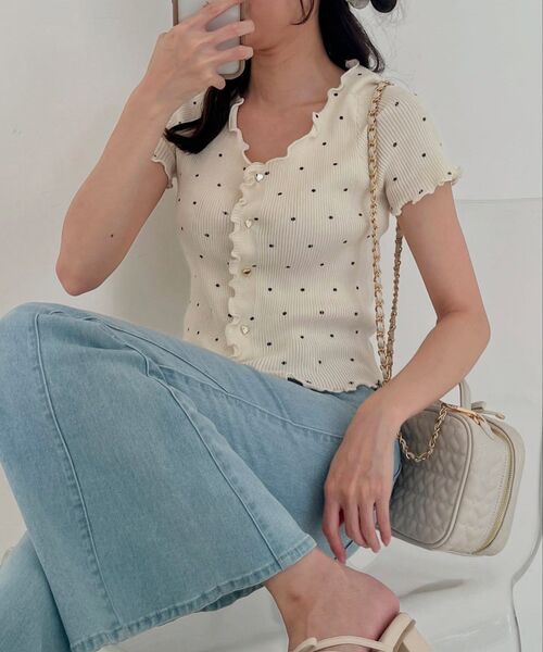 MAJESTIC LEGON（マジェスティックレゴン）の「ドットパターンリブカーディガン（カーディガン/ボレロ・レディース・ブラック系その他/グレー系その他/ホワイト系その他・MEDIUM）」の15枚目の写真