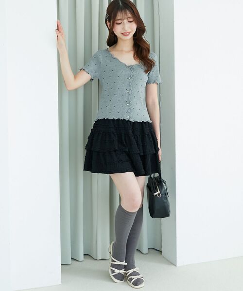 MAJESTIC LEGON（マジェスティックレゴン）の「ドットパターンリブカーディガン（カーディガン/ボレロ・レディース・ブラック系その他/グレー系その他/ホワイト系その他・MEDIUM）」の16枚目の写真