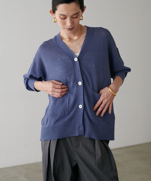LARUTA（ラルータ）の「【LARUTA】[Web限定] 綿麻シアーニットカーデ（カーディガン/ボレロ・レディース・ブラック/ベージュ/ブルー/アイボリー/ミント/ピンク・FREE）」の6枚目の写真