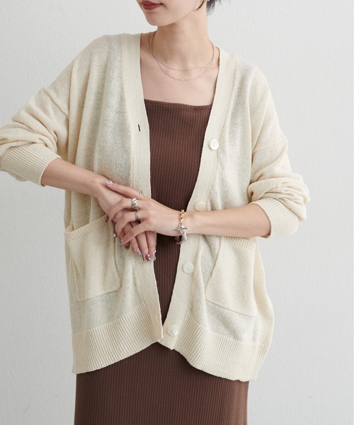 LARUTA（ラルータ）の「【LARUTA】[Web限定] 綿麻シアーニットカーデ（カーディガン/ボレロ・レディース・ブラック/ベージュ/ブルー/アイボリー/ミント/ピンク・FREE）」の2枚目の写真