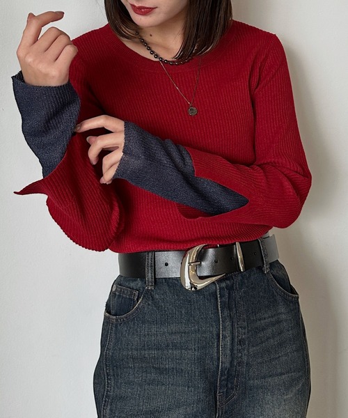 PAGEBOY(ページボーイ)の「<自宅で洗える!>ハイショクレイヤードスリーブ/ニット(ニット/セーター・レディース・オフホワイト/ブラック/グリーン系その他/レッド系その他/ブラウン・FREE)」の5枚目の写真