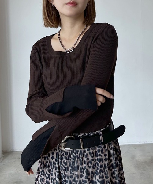 PAGEBOY(ページボーイ)の「<自宅で洗える!>ハイショクレイヤードスリーブ/ニット(ニット/セーター・レディース・オフホワイト/ブラック/グリーン系その他/レッド系その他/ブラウン・FREE)」の4枚目の写真