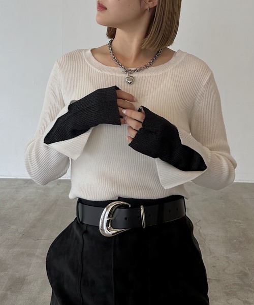 PAGEBOY(ページボーイ)の「<自宅で洗える!>ハイショクレイヤードスリーブ/ニット(ニット/セーター・レディース・オフホワイト/ブラック/グリーン系その他/レッド系その他/ブラウン・FREE)」の2枚目の写真