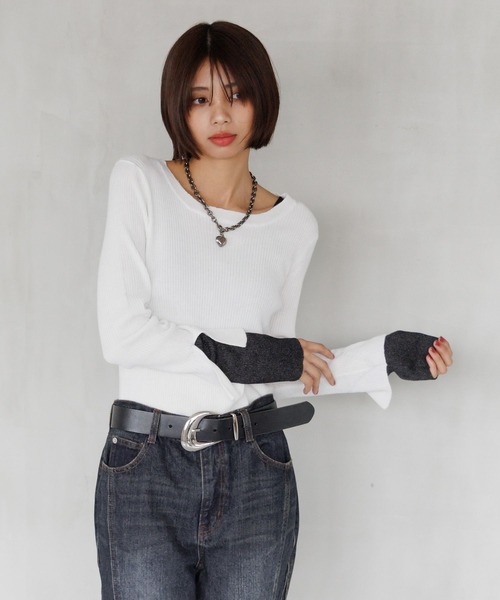 PAGEBOY(ページボーイ)の「<自宅で洗える!>ハイショクレイヤードスリーブ/ニット(ニット/セーター・レディース・オフホワイト/ブラック/グリーン系その他/レッド系その他/ブラウン・FREE)」の9枚目の写真