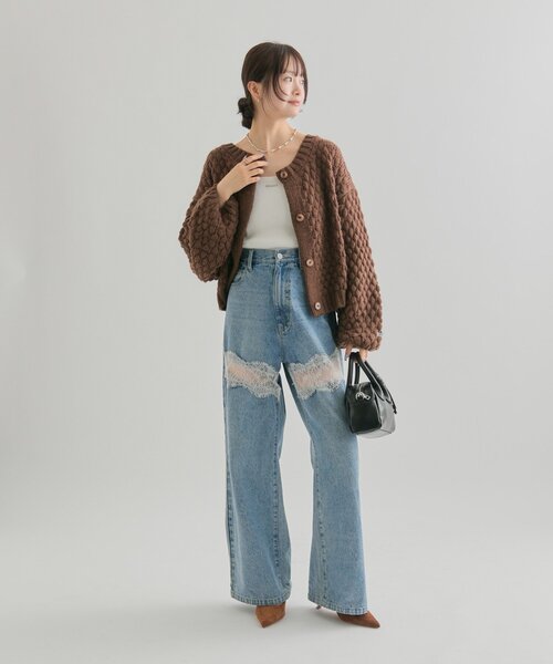 mystic(ミスティック)の「【お気に入り4万6千人突破!WEB限定カラーPNK/YEL】ポコポコニットカーディガン(カーディガン/ボレロ・レディース・アイボリー/チャコールグレー/ブルー/ブラウン/レッド/ピンク/イエロー・FREE)」の18枚目の写真