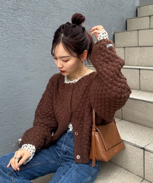 SALE mystic ポコポコニットカーディガン　ブラウン セール】【お気に入り4万6千人突破！WEB限定カラーPNK/YEL】ポコポコ