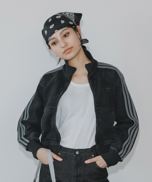 アディダス デニムクロップド トラックトップ ハーフジップ ジャケット 女性L アディダス デニムクロップド トラックトップ ハーフジップ