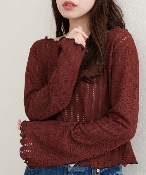 natural couture（ナチュラルクチュール）の「【WEB限定】透かしカットソー配色TOPS（Tシャツ/カットソー・レディース・ブラウン/レッド系その他/アイボリー/ブラック・FREE）」の4枚目の写真