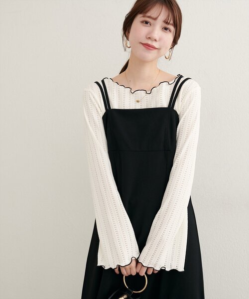 natural couture（ナチュラルクチュール）の「【WEB限定】透かしカットソー配色TOPS（Tシャツ/カットソー・レディース・ブラウン/レッド系その他/アイボリー/ブラック・FREE）」の7枚目の写真