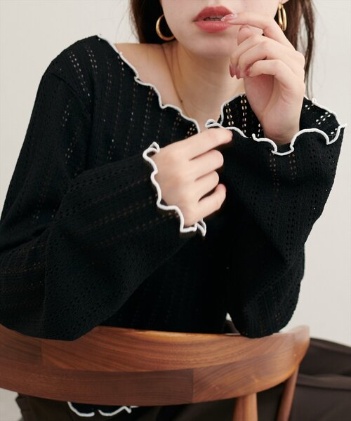 natural couture（ナチュラルクチュール）の「【WEB限定】透かしカットソー配色TOPS（Tシャツ/カットソー・レディース・ブラウン/レッド系その他/アイボリー/ブラック・FREE）」の13枚目の写真