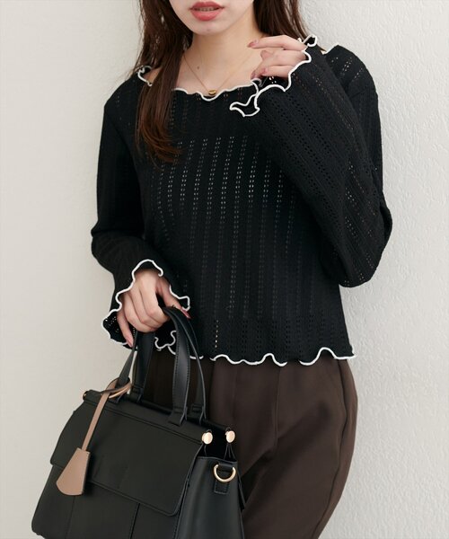 natural couture（ナチュラルクチュール）の「【WEB限定】透かしカットソー配色TOPS（Tシャツ/カットソー・レディース・ブラウン/レッド系その他/アイボリー/ブラック・FREE）」の14枚目の写真