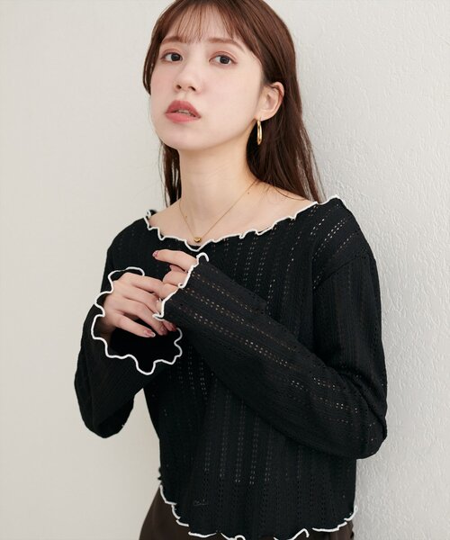 natural couture（ナチュラルクチュール）の「【WEB限定】透かしカットソー配色TOPS（Tシャツ/カットソー・レディース・ブラウン/レッド系その他/アイボリー/ブラック・FREE）」の15枚目の写真