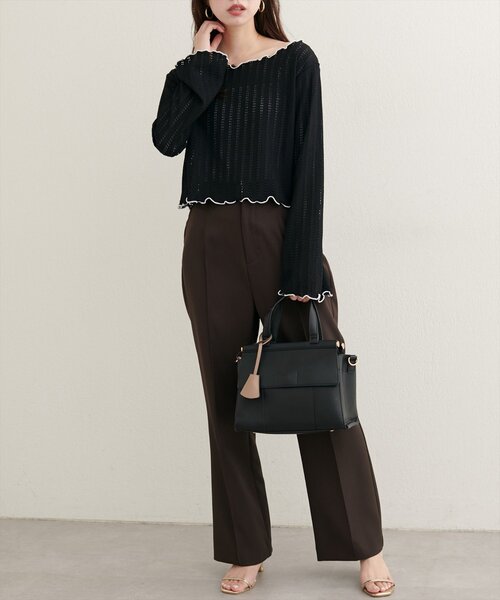 natural couture（ナチュラルクチュール）の「【WEB限定】透かしカットソー配色TOPS（Tシャツ/カットソー・レディース・ブラウン/レッド系その他/アイボリー/ブラック・FREE）」の16枚目の写真