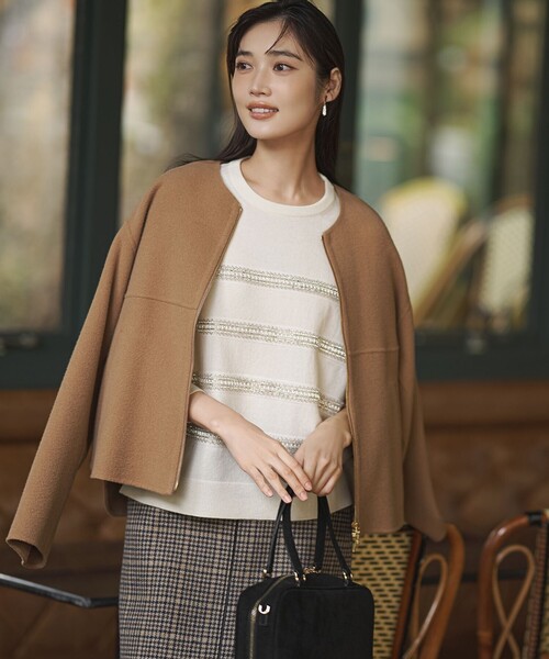 セール】【見上愛さん着用】ボンディングチェックツイード Iライン