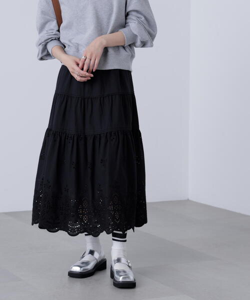 FREE'S MART（フリーズマート）の「◆エンブロイダリーティアードスカート（スカート・レディース・ブラック/ホワイト・SMALL/MEDIUM）」の6枚目の写真