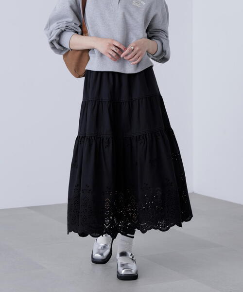FREE'S MART（フリーズマート）の「◆エンブロイダリーティアードスカート（スカート・レディース・ブラック/ホワイト・SMALL/MEDIUM）」の7枚目の写真