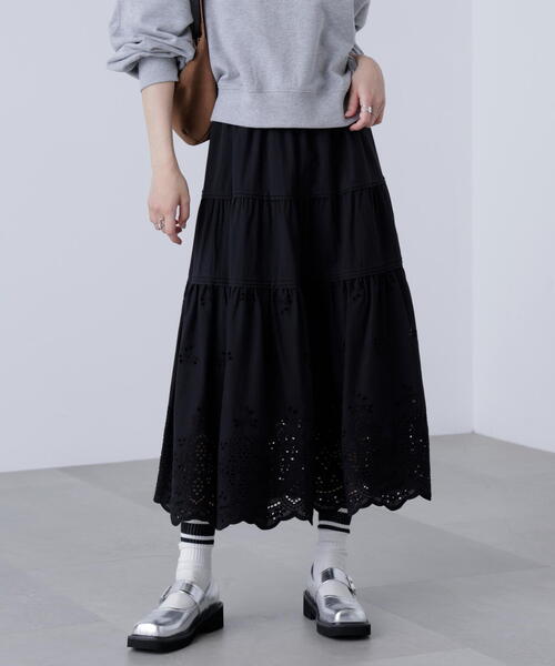 FREE'S MART（フリーズマート）の「◆エンブロイダリーティアードスカート（スカート・レディース・ブラック/ホワイト・SMALL/MEDIUM）」の8枚目の写真