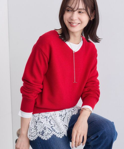 INDIVI（インディヴィ）の「【ウール混ラメ素材】Vネック煌めきニット（ニット/セーター・レディース・オフホワイト/ライトグレー系8/ブルー系5/ネイビー/ボルドー・05/38/34/15 /13/19）」の5枚目の写真