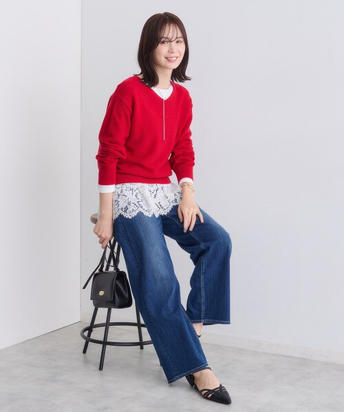 INDIVI（インディヴィ）の「【ウール混ラメ素材】Vネック煌めきニット（ニット/セーター・レディース・オフホワイト/ライトグレー系8/ブルー系5/ネイビー/ボルドー・05/38/34/15 /13/19）」の13枚目の写真