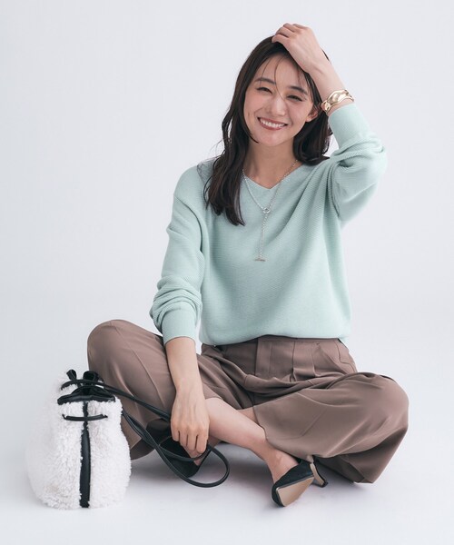 ⭐️インディヴィ セール】【ウール混ラメ素材】Vネック煌めきニット（ニット