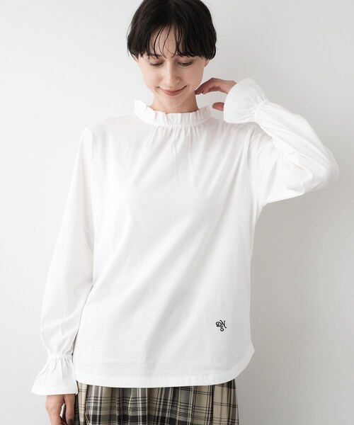 Dessin(デッサン)の「【選べる首元デザイン/洗える】ネックフリルロングカットソー(Tシャツ/カットソー・レディース・グレー/ブラック系2/ホワイト系・00/01/02/03)」の4枚目の写真
