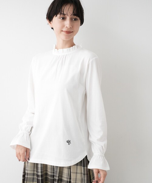 Dessin(デッサン)の「【選べる首元デザイン/洗える】ネックフリルロングカットソー(Tシャツ/カットソー・レディース・グレー/ブラック系2/ホワイト系・00/01/02/03)」の5枚目の写真