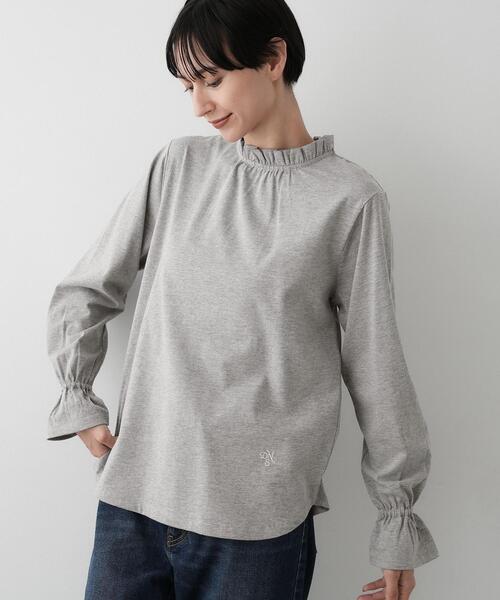 Dessin(デッサン)の「【選べる首元デザイン/洗える】ネックフリルロングカットソー(Tシャツ/カットソー・レディース・グレー/ブラック系2/ホワイト系・00/01/02/03)」の9枚目の写真