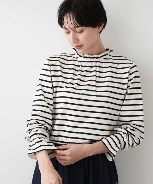 Dessin(デッサン)の「【選べる首元デザイン/洗える】ネックフリルロングカットソー(Tシャツ/カットソー・レディース・グレー/ブラック系2/ホワイト系・00/01/02/03)」の12枚目の写真