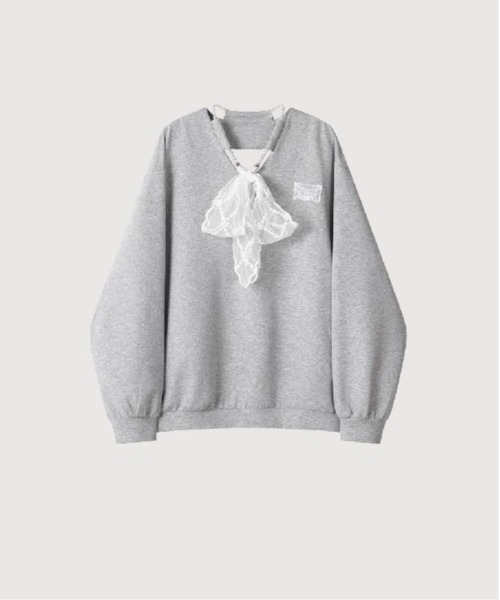 LA POMME petit（ラポミ・プチ）の「Lace Ribbon Sweat Set Up（セットアップ・レディース・グレー・SMALL/MEDIUM/LARGE）」の7枚目の写真
