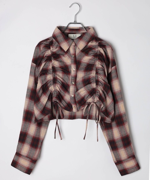 3.3 Field Trip （3.3フィールドトリップ）の「3.3 Field Trip／ギャザーチェックシャツ（シャツ/ブラウス・レディース・ブラック/ボルドー/オフホワイト・FREE）」の3枚目の写真