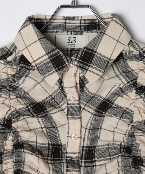3.3 Field Trip （3.3フィールドトリップ）の「3.3 Field Trip／ギャザーチェックシャツ（シャツ/ブラウス・レディース・ブラック/ボルドー/オフホワイト・FREE）」の9枚目の写真