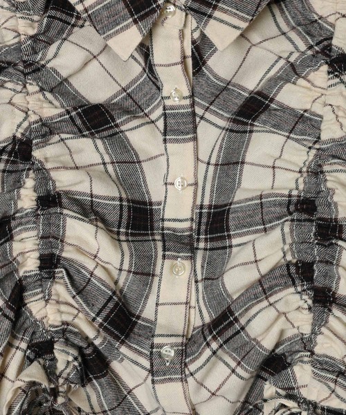 3.3 Field Trip （3.3フィールドトリップ）の「3.3 Field Trip／ギャザーチェックシャツ（シャツ/ブラウス・レディース・ブラック/ボルドー/オフホワイト・FREE）」の5枚目の写真
