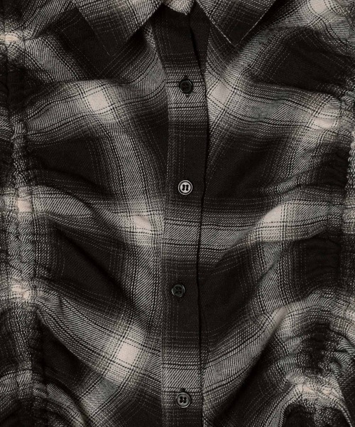 3.3 Field Trip （3.3フィールドトリップ）の「3.3 Field Trip／ギャザーチェックシャツ（シャツ/ブラウス・レディース・ブラック/ボルドー/オフホワイト・FREE）」の6枚目の写真