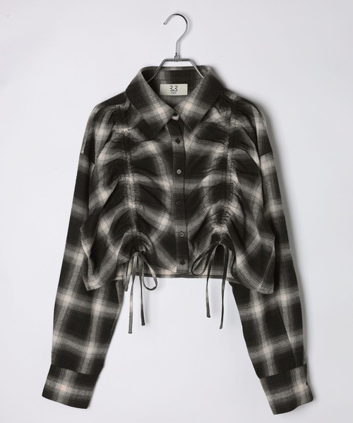 3.3 Field Trip （3.3フィールドトリップ）の「3.3 Field Trip／ギャザーチェックシャツ（シャツ/ブラウス・レディース・ブラック/ボルドー/オフホワイト・FREE）」の21枚目の写真