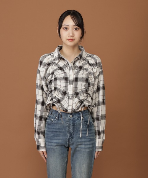 3.3 Field Trip （3.3フィールドトリップ）の「3.3 Field Trip／ギャザーチェックシャツ（シャツ/ブラウス・レディース・ブラック/ボルドー/オフホワイト・FREE）」の15枚目の写真