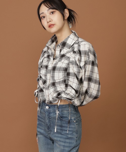 3.3 Field Trip （3.3フィールドトリップ）の「3.3 Field Trip／ギャザーチェックシャツ（シャツ/ブラウス・レディース・ブラック/ボルドー/オフホワイト・FREE）」の22枚目の写真