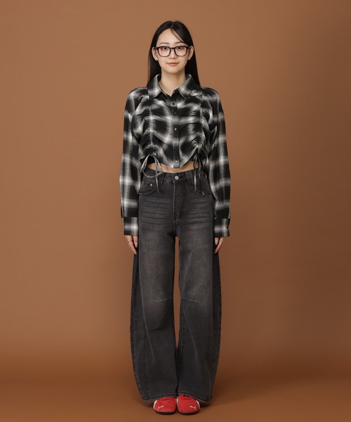 3.3 Field Trip （3.3フィールドトリップ）の「3.3 Field Trip／ギャザーチェックシャツ（シャツ/ブラウス・レディース・ブラック/ボルドー/オフホワイト・FREE）」の19枚目の写真