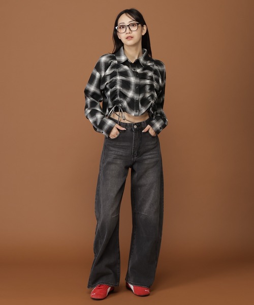 3.3 Field Trip （3.3フィールドトリップ）の「3.3 Field Trip／ギャザーチェックシャツ（シャツ/ブラウス・レディース・ブラック/ボルドー/オフホワイト・FREE）」の12枚目の写真