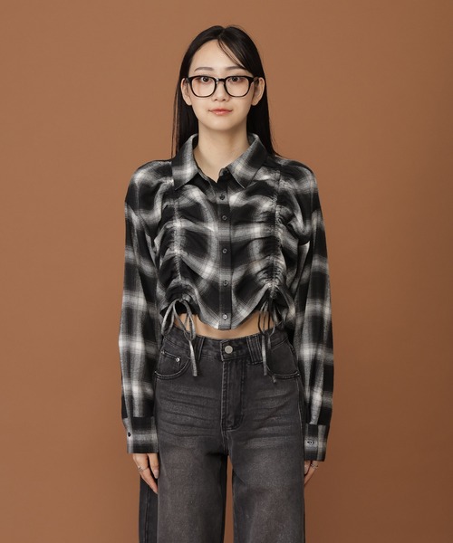 3.3 Field Trip （3.3フィールドトリップ）の「3.3 Field Trip／ギャザーチェックシャツ（シャツ/ブラウス・レディース・ブラック/ボルドー/オフホワイト・FREE）」の16枚目の写真