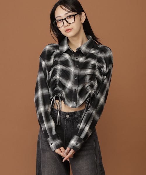 3.3 Field Trip （3.3フィールドトリップ）の「3.3 Field Trip／ギャザーチェックシャツ（シャツ/ブラウス・レディース・ブラック/ボルドー/オフホワイト・FREE）」の14枚目の写真