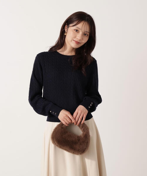 PROPORTION BODY DRESSING（プロポーションボディドレッシング）の「＜ハンドウォッシャブル＞袖釦ミニケーブルニット / 1215270905（ニット/セーター・レディース・ネイビー/ホワイト/レッド/グレー系その他・FREE）」の4枚目の写真