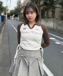 ♪V衿ネック サイドリボン ロゴプルオーバー