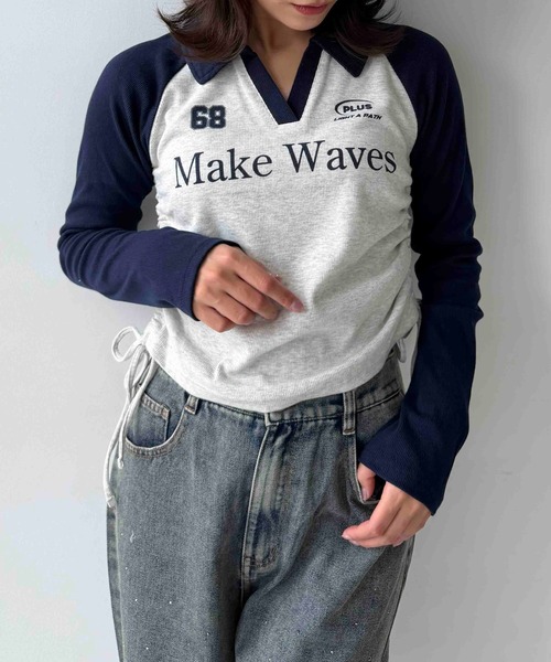 AS KNOW AS plus（アズノゥアズプラス）の「♪V衿ネック サイドリボン ロゴプルオーバー（Tシャツ/カットソー・レディース・ブラウン系/ブラック系/ネイビー系/カーキ系/ネイビー系1/ブラウン系1/グリーン系1・FREE）」の7枚目の写真