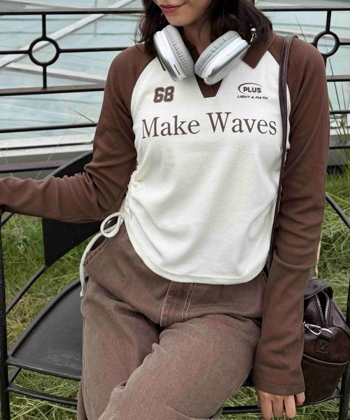AS KNOW AS plus（アズノゥアズプラス）の「♪V衿ネック サイドリボン ロゴプルオーバー（Tシャツ/カットソー・レディース・ブラウン系/ブラック系/ネイビー系/カーキ系/ネイビー系1/ブラウン系1/グリーン系1・FREE）」の9枚目の写真