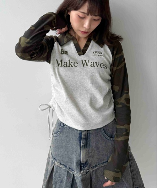 AS KNOW AS plus（アズノゥアズプラス）の「♪V衿ネック サイドリボン ロゴプルオーバー（Tシャツ/カットソー・レディース・ブラウン系/ブラック系/ネイビー系/カーキ系/ネイビー系1/ブラウン系1/グリーン系1・FREE）」の14枚目の写真